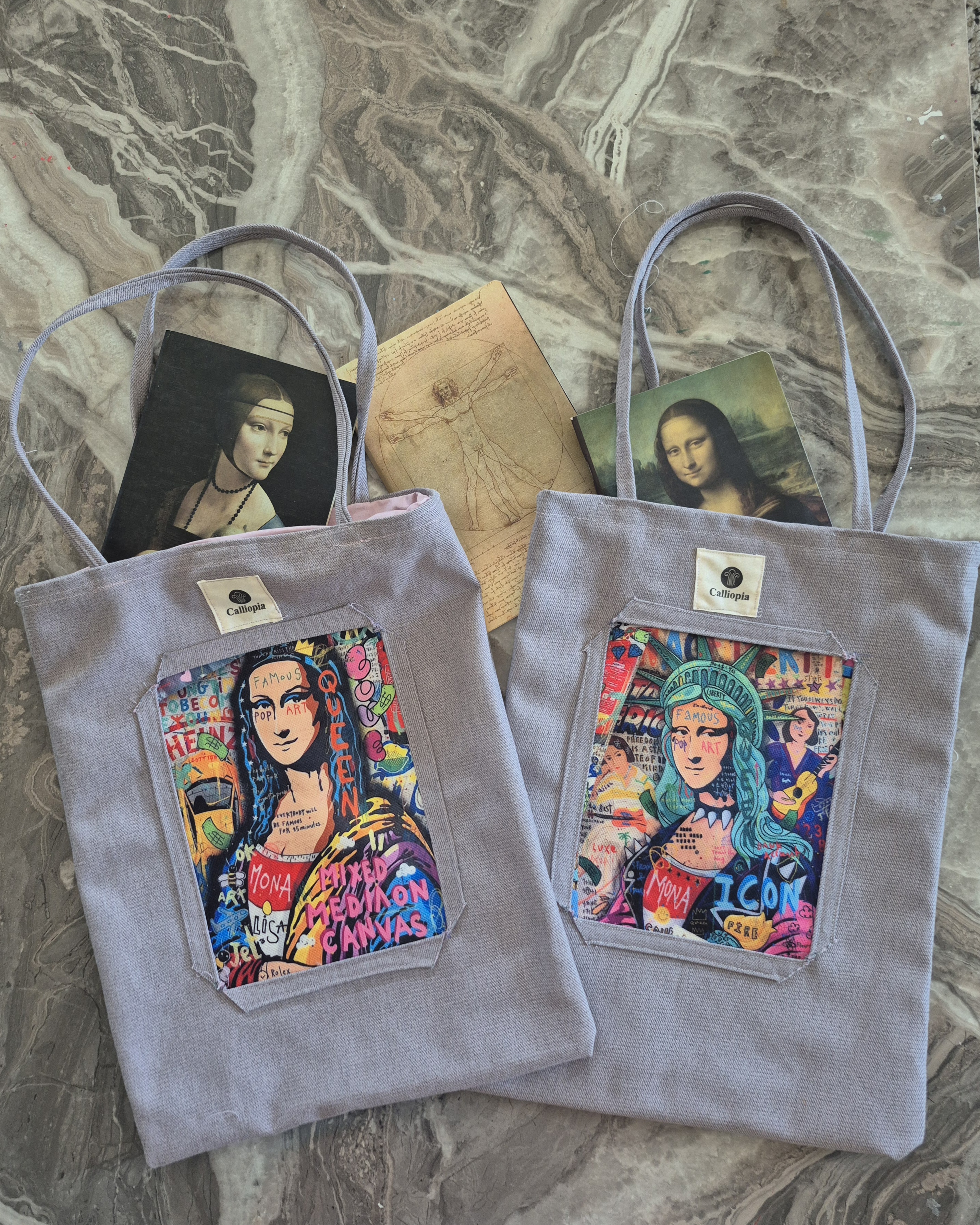 Pop Art Sanat Eseri Çanta Mona Lisa 2li set 