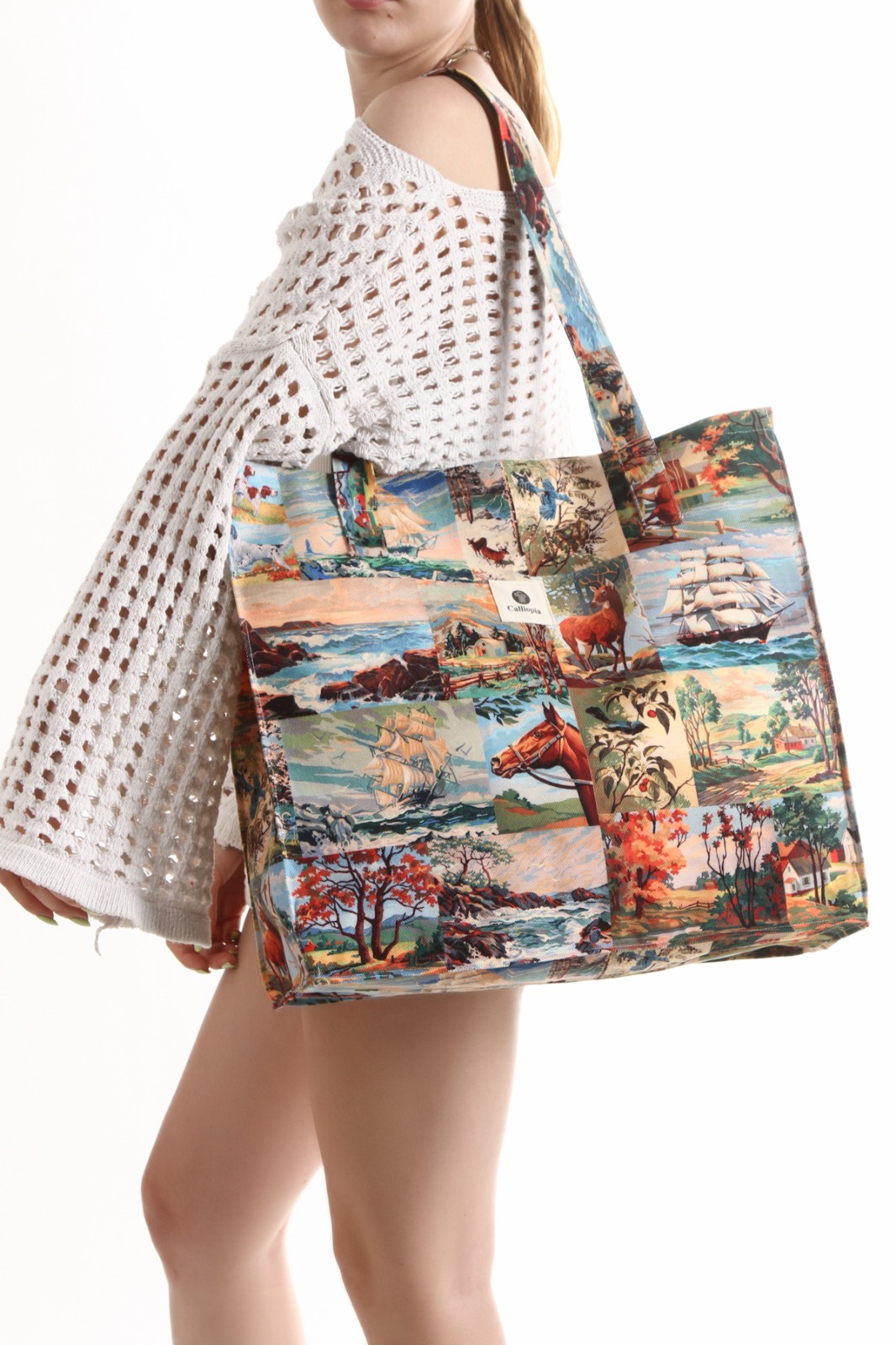 Manzara patchwork plaj çantası